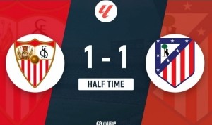 半场-马竞暂1-1塞维利亚 加拉格尔造点阿尔瓦雷斯点射